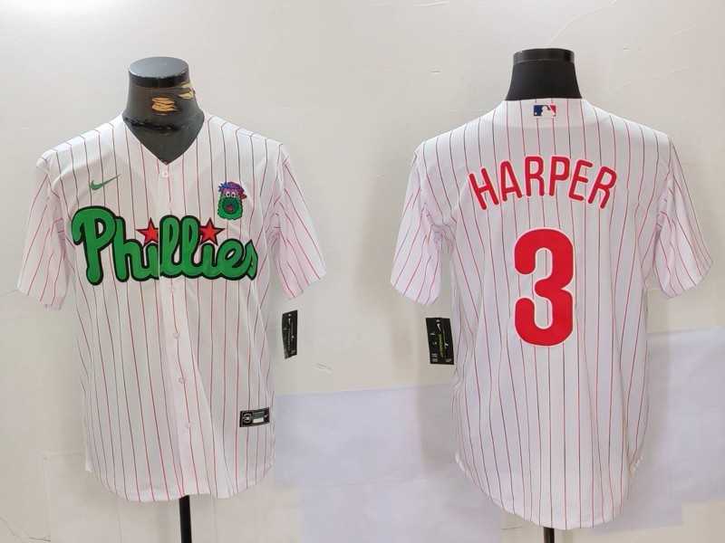 Mens Philadelphia Phillies #3 Bryce Harper White Green Cool Base Stitched Jersey->philadelphia phillies->MLB Jersey